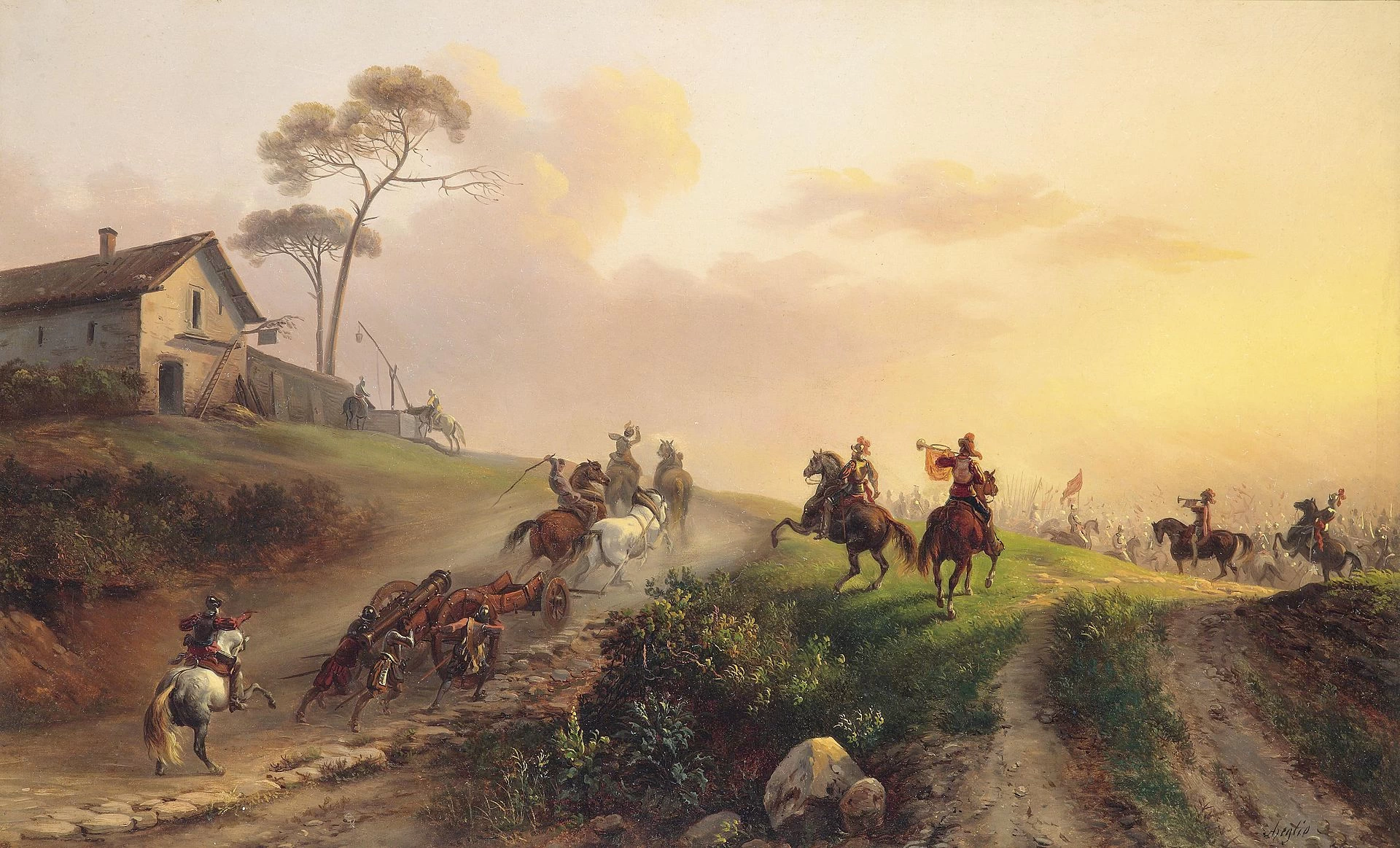 Gruppo di cavalieri sull'orlo di una battaglia